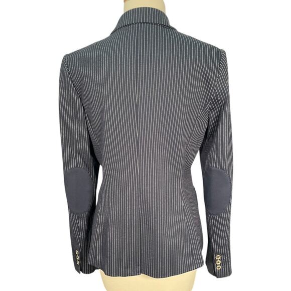 Tommy Hilfiger Women's Navy Pinstripe Blazer Size 10 Single Button Elbow Patches - Picture 2 of 12